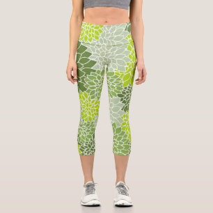 Leggings Capri Fleurs Dahlia, Motif De Fleurs, Dahlia Verte