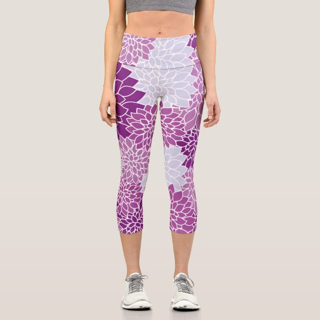Leggings Capri Fleurs Dahlia, Motif De Fleurs, Dahlia Violet (Recto)