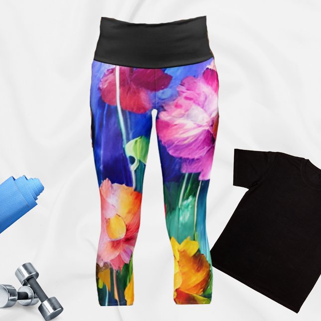 Leggings Capri Fleurs d'aquarelle vives (Créateur téléchargé)