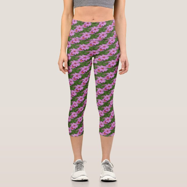 Leggings Capri Fleurs de Cosmos rose Motif naturel (Recto)