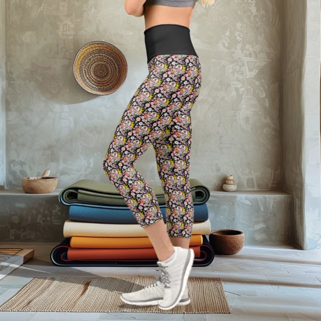Leggings Capri Fleurs de hérisson mignonnes (Créateur téléchargé)