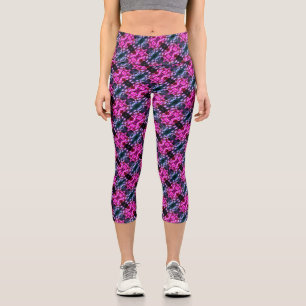 Leggings Capri Fleurs de marguerite rose africaine Motif d'art Ab