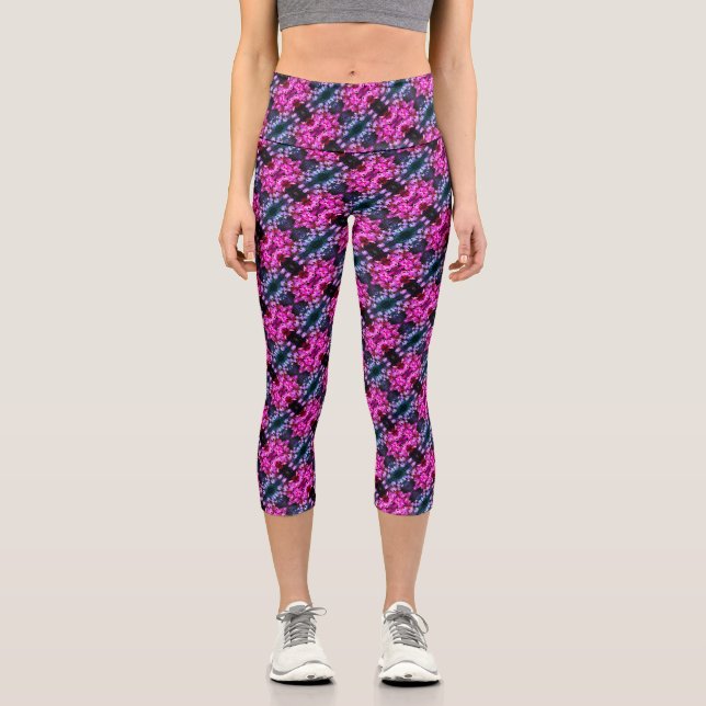 Leggings Capri Fleurs de marguerite rose africaine Motif d'art Ab (Recto)