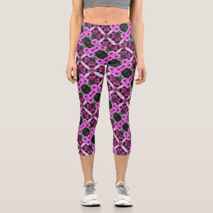 Leggings Capri Fleurs de marguerite violette Conception abstraite