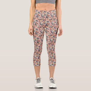 Leggings Capri Fleurs de Mix Beige Motif Capri Leggins