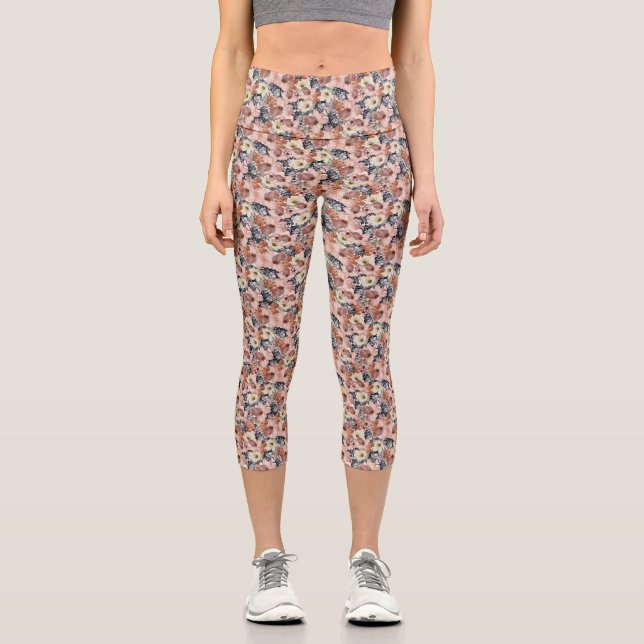 Leggings Capri Fleurs de Mix Beige Motif Capri Leggins (Recto)