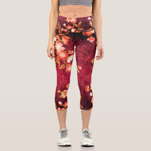 LEGGINGS CAPRI FLEURS DE PRINTEMPS BLANC ROSE, FLEURS FLORALES RO