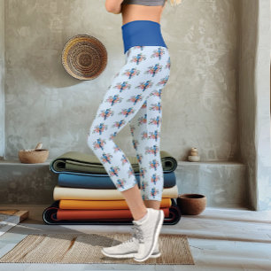 Leggings Capri Fleurs de printemps bleu Jay