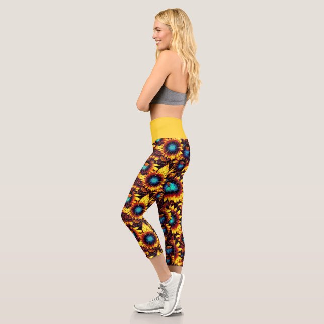 Leggings Capri Fleurs de soleil lumineuses (Gauche)