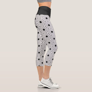 Leggings Capri Fleurs en dentelle noir et blanc