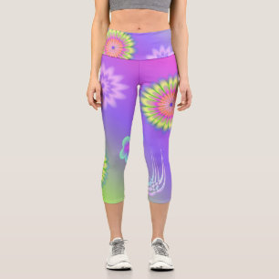 Leggings Capri Fleurs et papillons à dégradé pastel