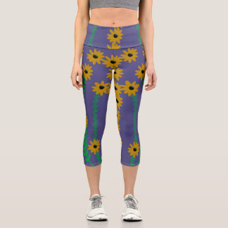 Leggings Capri Fleurs et stalles jaunes