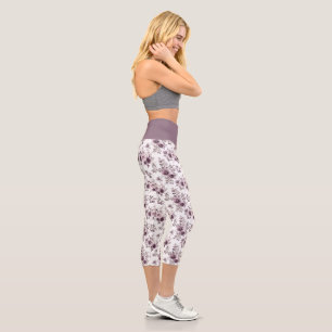 Leggings Capri Fleurs Florales Mauve Violet Exercice de Yoga