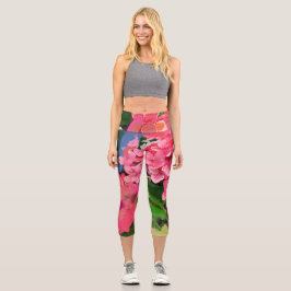 Leggings Capri Fleurs hawaïennes roses