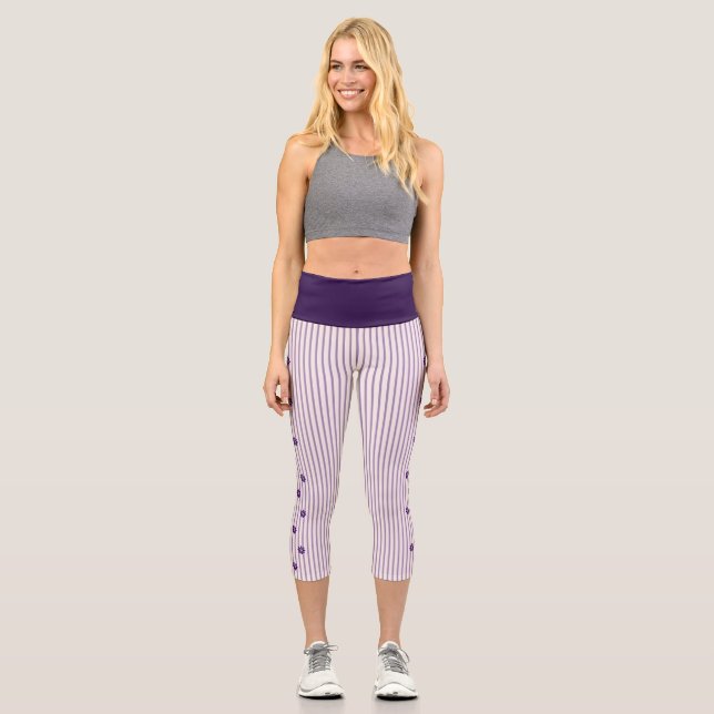 Leggings Capri Fleurs Indigo Élégantes, Blush, Violet Gratté (Recto)