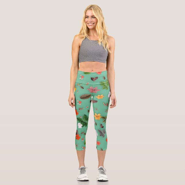 Leggings Capri Fleurs jaunes et roses blanches 14 (Recto)