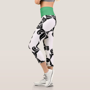 Leggings Capri Fleurs Noires Et Vert