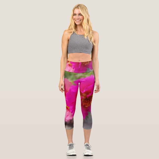 Leggings Capri Fleurs roses au soleil (Recto)