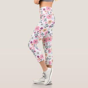 Leggings Capri Fleurs roses Botanique Blanc Design