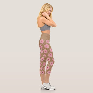 Leggings Capri Fleurs roses et capri taille haute à rayures