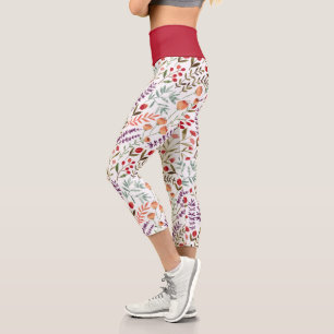 Leggings Capri Fleurs sauvages Rouge Violet Jaune sur Jambe Capri