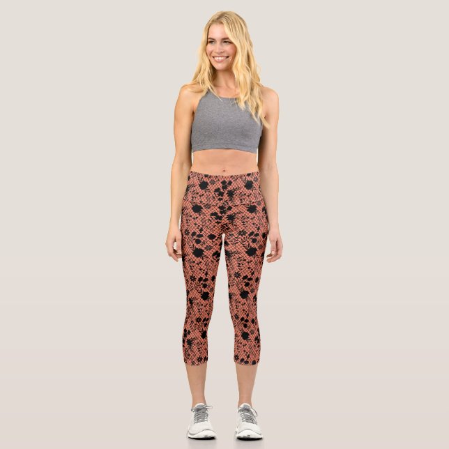 Leggings Capri Fleurs sur net 01.wx4 Orange BG (Recto)