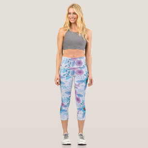 Leggings Capri Fleurs violettes et bleues