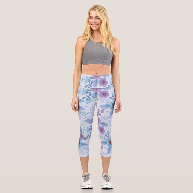 Leggings Capri Fleurs violettes et bleues (Recto)