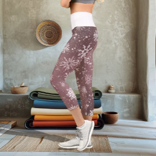 Leggings Capri Flocons de neige rose poussiéreux Élégantes Fêtes