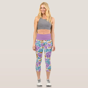Leggings Capri Floral bleu pourpre et jaune