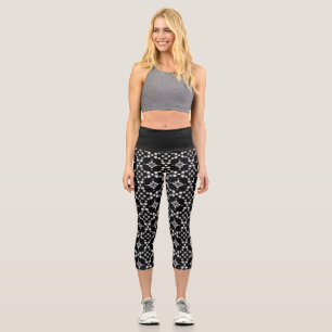 Leggings Capri Floral Bokeh Noir & Blanc