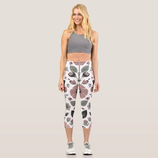 Leggings Capri Flore folk scandinave - Primroses stylisées (Recto)