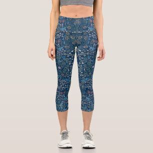 Leggings Capri Fond bleu Morris Vintage motif Blackthorn