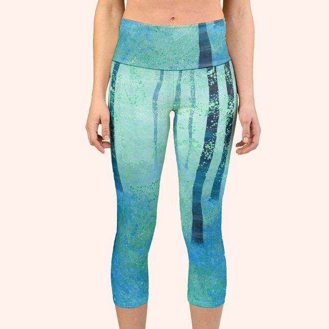 Leggings Capri Forêt de Bluebell (Bluebell forest abstract blue green capri yoga leggings pants)