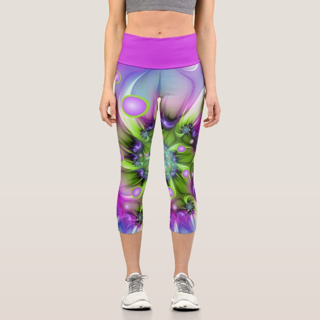 Leggings Capri Formes arrondies de spirale colorées Art fractal A (Recto)