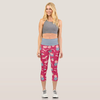 Leggings Capri frutal rouge et gris avec motif cerise