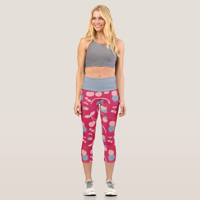 Leggings Capri frutal rouge et gris avec motif cerise (Recto)