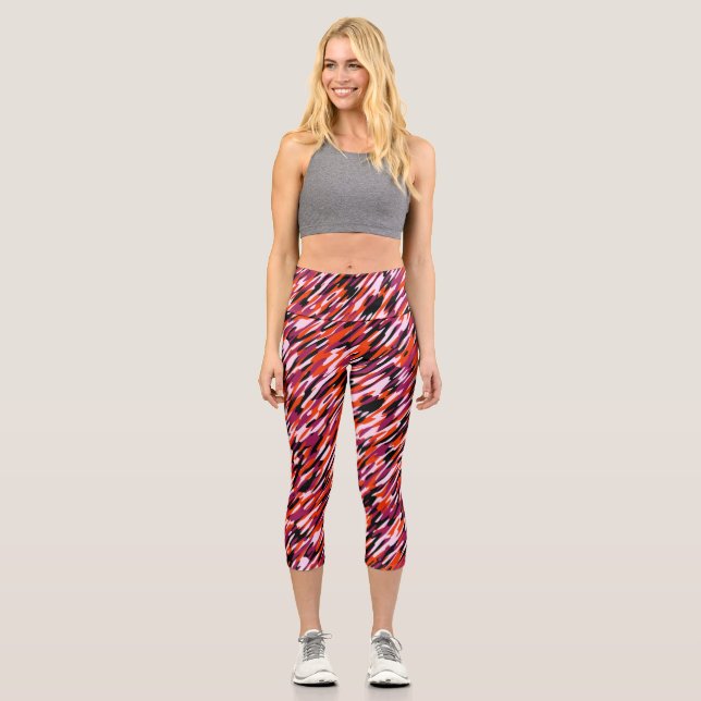 Leggings Capri Fuchsia pink, orange, black and white camo  (Recto)
