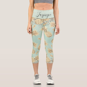 Leggings Capri Fun Glittery Golden Pineappy Personnalisé