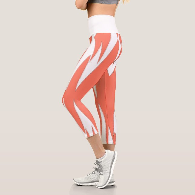 Leggings Capri Funky Abstrait Art Coral Blanc (Gauche)