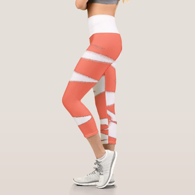 Leggings Capri Funky Abstrait Art Coral Blanc (Gauche)