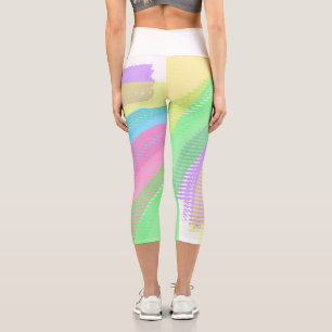Leggings Capri Funky Bleu Rouge Rouge Abstrait Art Pastel Thème