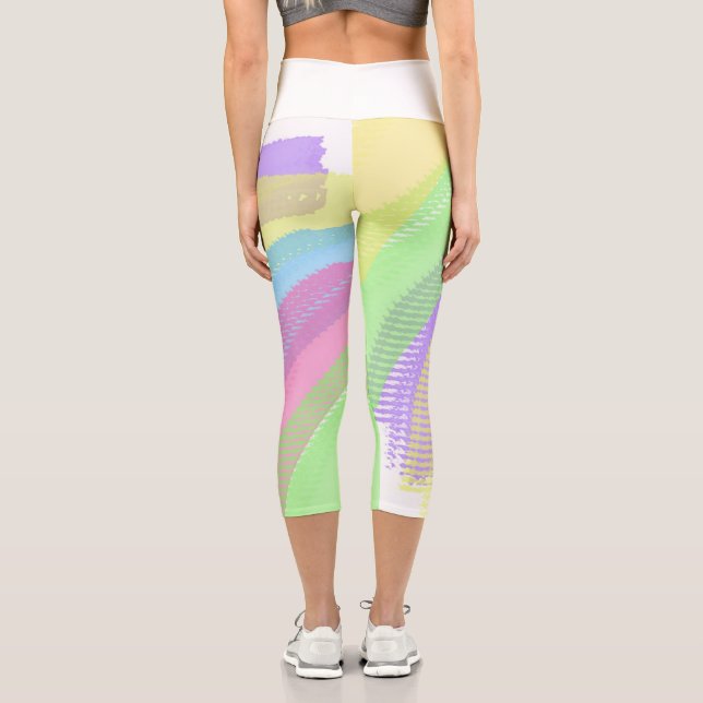 Leggings Capri Funky Bleu Rouge Rouge Abstrait Art Pastel Thème (Verso)