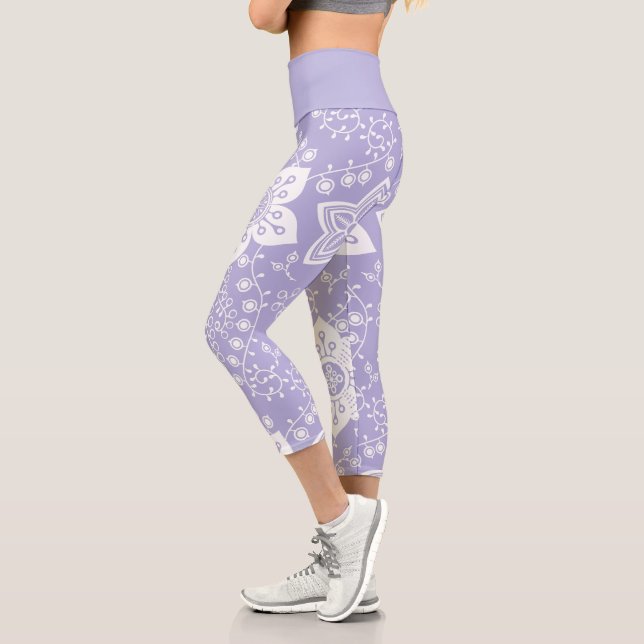 Leggings Capri Funky Retro Cool moderne Fleurs Motif d'art (Gauche)