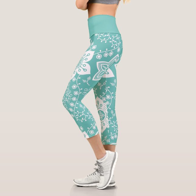 Leggings Capri Funky Retro Cool moderne Fleurs Motif d'art (Gauche)