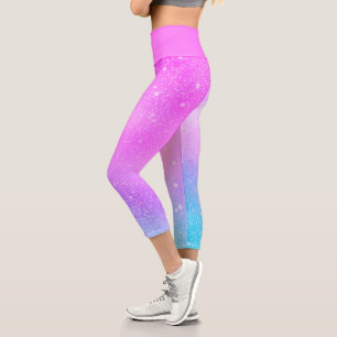 Leggings Capri Galaxie holographique étoilée Turquoise bleue vi