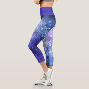 Leggings Capri Galaxie violette brulée blanche Mandala Capri Legg