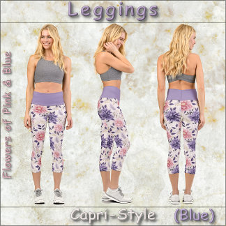Leggings Capri GAMMES DE STYLE CAPRI - Fleurs de rose et bleu