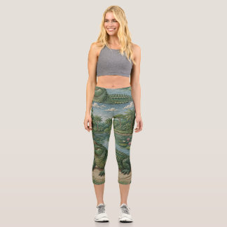 Leggings Capri Gardien des Zones Humides : Crocodile Brodé