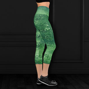 Leggings Capri Glitzy Foil Shamrock Vert Faux Étincelle métalli